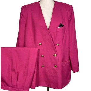 Kasper II Skirt Suit Women 18 Fuschia Pink Double Breasted Gold Button Vibrant - Picture 1 of 16