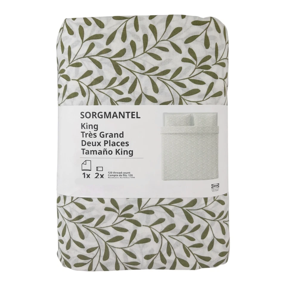 Funda nórdica y funda de almohada IKEA SORMANTEL blanco/verde King 305.495.02 Foto 1 de 1