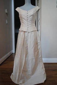 size 2/4 Vtg WATTERS AND WATTERS pearl formal dress wedding 2 pc Cream off shoul - Picture 1 of 12