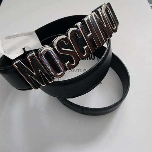 Fibbia per cintura MOSCHINO EU 56 US 40 42 nera Milano argento logo pelle