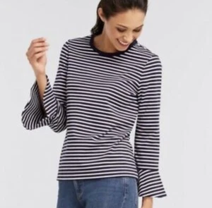 Draper James Sadler Top Bell Sleeve Women’s Medium Long Sleeve Navy Blue - Picture 1 of 6