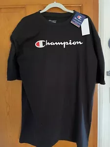 NEW MENS Champion Cotton Sz LT Large Black Logo Short Sleeve Tee T Shirt NWT - Picture 1 of 5