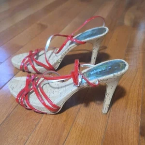 VINTAGE Guess by Marciano Gwlatika Strappy Heeled Sandals Womens 7.5 Red Y2K - Picture 1 of 8