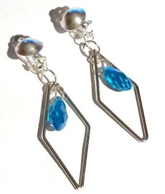 Ohrclips silberf türkisf Tropfen Clips Clip-on Ohrringe lang Anklipsen - Bild 1 von 4