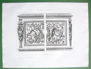 BAROCK Deko Kunst geschnitzte Tafeln König Ludwig XIV. Ära - 1857 antike Radierung - Bild 1 von 1