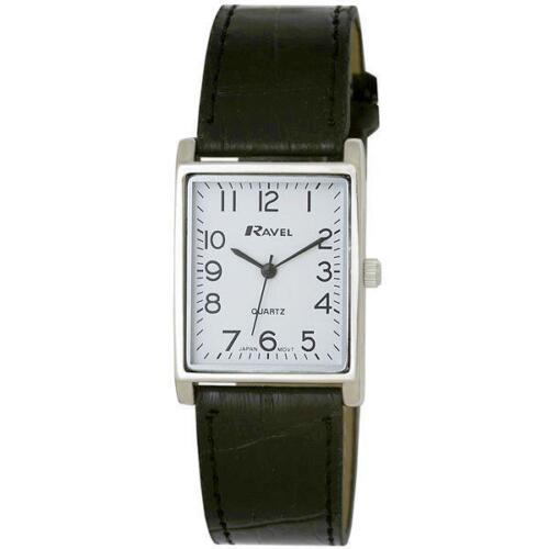 Ravel Men's Classic Rectangular Square Dial Leather Strap Watch R0120