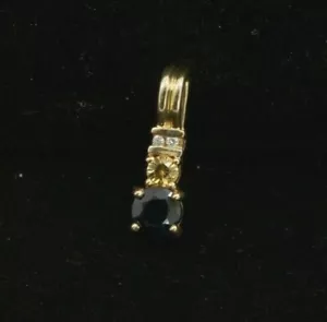 14K Yellow Gold Sapphire Citrine and Diamond Pendant - Picture 1 of 4