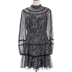 Veronica Beard NWT Rahla Long Sleeve Sheer Dress Size 6 in Black/Blue/Multi - Picture 1 of 11