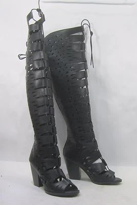 Black 4"Block Heel Open Toe  Gladiator LACE UP Boots Women Size 7 - Image 1 of 4