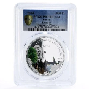 Benin 1000 francs Romantic Places London PR70 PCGS colored silver coin 2014 - Picture 1 of 2