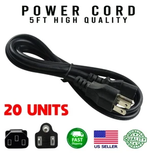 20 Pack High Quality 5 ft PC power cord works with monitor electronic devices - Picture 1 of 1