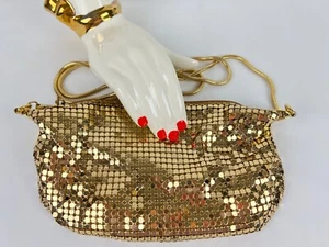 La Regale Womens Sparkly Gold Mesh Evening Purse Bag 20” Metal Slinky Strap - Picture 1 of 19