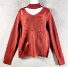 Derek Heart Sweater Womens Med Brick Red  Choker Collar Long Sleeve Distressed
