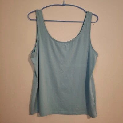 TALBOTS XL Tank Top Sleeveless Cotton Spandex Seafoam Blue Stretch Silky Cami - Image 1 of 4