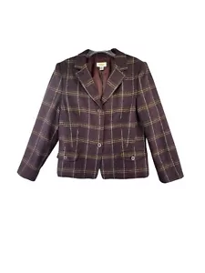 Talbots Women Size 18 Blazer Purple Plaid 2 pocket 3 button Closure Wool & Lined - Picture 1 of 15