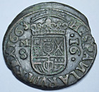 1663 Hiszpańska miedź 16 Maravedis Oryginalna stara kolonialna moneta skarbu piratów z 1600 roku