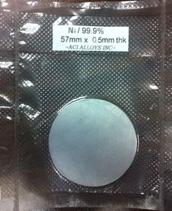 Nickel SEM Sputterziel: Ni 99,9% rein, 57mm Durchmesser x 0,25mm dick - Bild 1 von 1