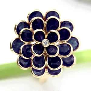 Natural Blue Sapphire Flora Diamond Statement Ring 14k Solid Yellow Gold 3D Ring - Picture 1 of 5