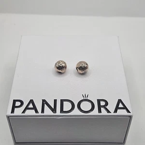 Genuine Pandora 2x Pair Of Rose Gold Logo Ball Clip Charm ALE R 781015 *WORN* - Picture 1 of 3