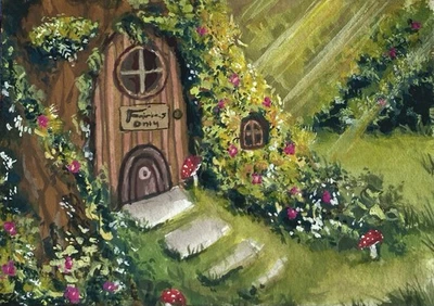 ACEO ORIGINAL Watercolor/Gouache Painting Art “Fairies Only” - Image 1 of 3