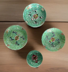 Qing Dynasty Set of 5 Famille Rose Turquoise Porcelain Bowls Xijiang China - Picture 1 of 22