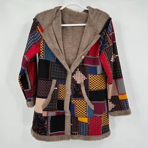 Abrigo con Capucha para Mujer Patchwork Talla L Cottagecore Boho Acogedor Forrado Chaqueta Hippie - Imagen 1 de 7