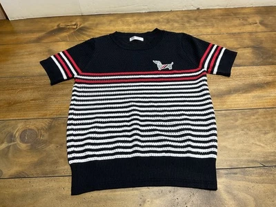 Thom Browne Ladies Embroidered Dachshund Striped Mesh Top - Image 1 of 4