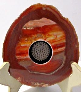 Naturstein rot & orange Jaspis Achat Scheibe Ikebana Vase mit Blume Frosch - 5" - Bild 1 von 7