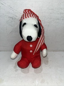 Snoopy Red Pajamas Night Cap Christmas Plush Stuffy Determined Products - Picture 1 of 8