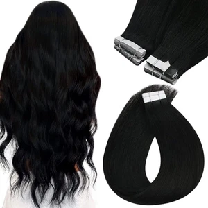 SUNNY HAIR 1B Black 26" TAPE-IN REMY HUMAN HAIR EXTENSIONS / 20 PC (50G) 50g3sy - Picture 1 of 18