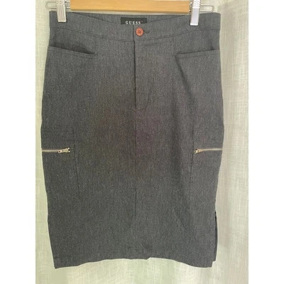 Falda Lápiz Gris Guess Jeans De Colección Talla 27 Bolsillo con Cremallera Informal Utilidad Y2K Foto 1 de 4
