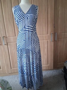 OXXO Catch the City Sleeveless Blue/White Striped Maxi Dress- L (UK12) - Picture 1 of 12