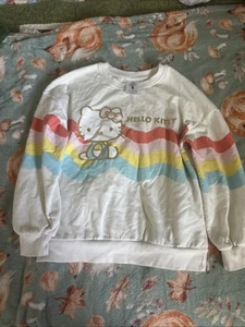 Kids Hello Kitty Pullover Size XL White With Yellow Blue Pink And Red - Picture 1 of 3