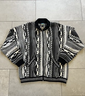 Vintage Emaroo Coogi Style Knit Textured Full Zip Sweater Jacket 3D Abstract 2XL - Image 1 of 4