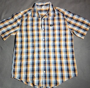 CAT Caterpillar Shirt Mens Large Black Brown Plaid Button Up Short Sleeve Work - Picture 1 of 18