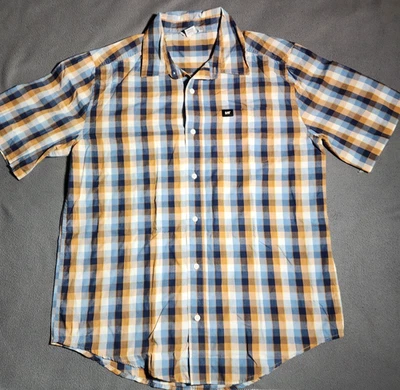 CAT Caterpillar Shirt Mens Large Black Brown Plaid Button Up Short Sleeve Work - Image 1 of 4