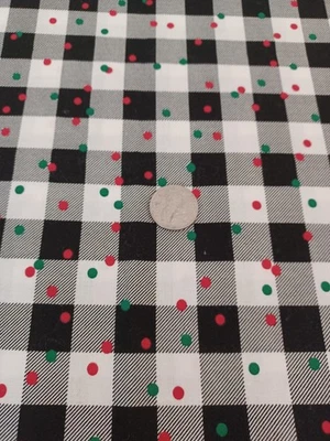 1 Yd. BROTHER SISTER Fabric, Black/White Check w/Green/Red Polka Dots, 42" W - Image 1 of 3