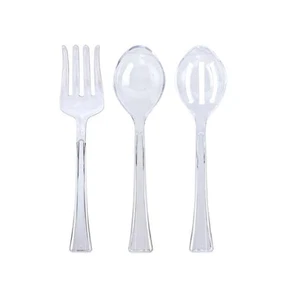 10.5 in. Clear Plastic Serving Set – Serving Spoon and Fork Utensils 3pcs - Picture 1 of 1