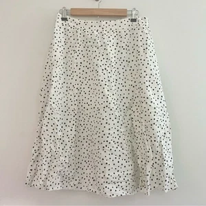 Loft Petites Knee Length Polka Dot Skirt ALine Women’s 8P White Black Linen - Picture 1 of 9