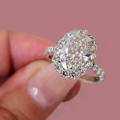 Anillos de boda de oro blanco de 14k para mujer corte ovalado 4,38 quilates diamante cultivado en laboratorio IGI Foto 1 de 4