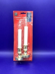 2-Pack 9" Battery Operated White Candle Lamps Round Gold Base New - Picture 1 of 1