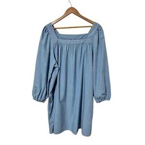 J.Crew Mini-Etuikleid mit eckigem Ausschnitt Chambray Übergröße 3X blau Puffärmel NEU - Bild 1 von 7