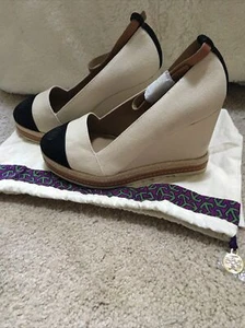 Tory Burch Mujer Alpargata Cuñas Zapatos Logo Bronceado Talla 8.5 Nuevo - Imagen 1 de 9