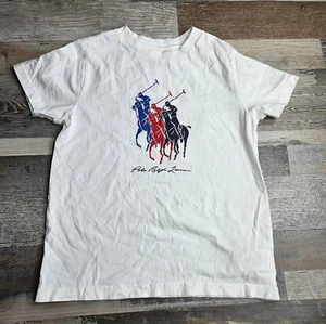 Polo Ralph Lauren Youth Size 6 Tshirt White Pony Polo Tri Red Blue - Picture 1 of 4