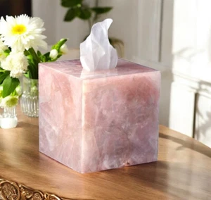 Soporte de pañuelo de cuarzo rosa de lujo de 5 " - Hecho a mano tela de cristal rosa taquilla oficina - Imagen 1 de 6