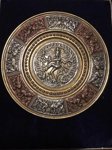 Antique Ornate India Diety Shiva 3D Charger Tri Metal Silver Copper Brass - Picture 1 of 8