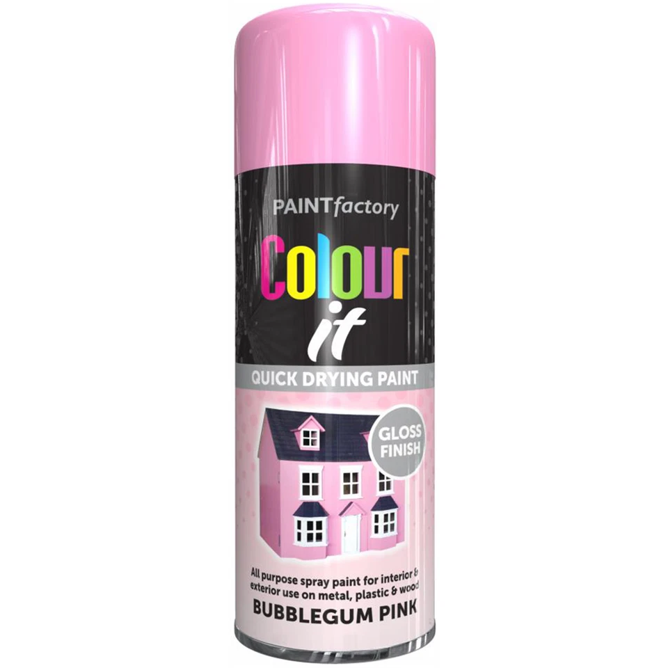 COLOUR IT Bubblegum Pink Gloss Spray Paint Primer Metal Plastic Wood 400ml - Image 1 of 1