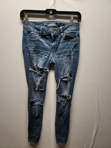 American Eagle Outfitters Denim Jeggings Size 2 Destroyed Skinny Leg - Picture 1 of 8