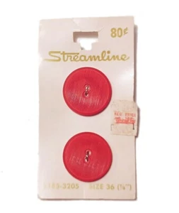 Size 36 Vintage Red Buttons Plastic 7/8” Set of 2 Textured Streamline 1185-3205 - Picture 1 of 4