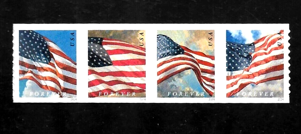 US FLAGS 2024 APU 4 FLAG DESIGNS FOREVER STAMPS 5871-5874 5874a MXF DIE-CUT 9.25 - Image 1 of 3